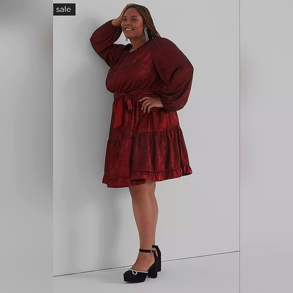 LANE BRYANT PLUS SIZE 24 RED VELVET DRESS PARTY HOLIDAY VALENTINES FLARE TWIRL - Picture 1 of 14